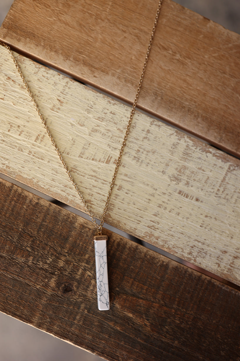 White Grey Natural Stone Bar Necklace