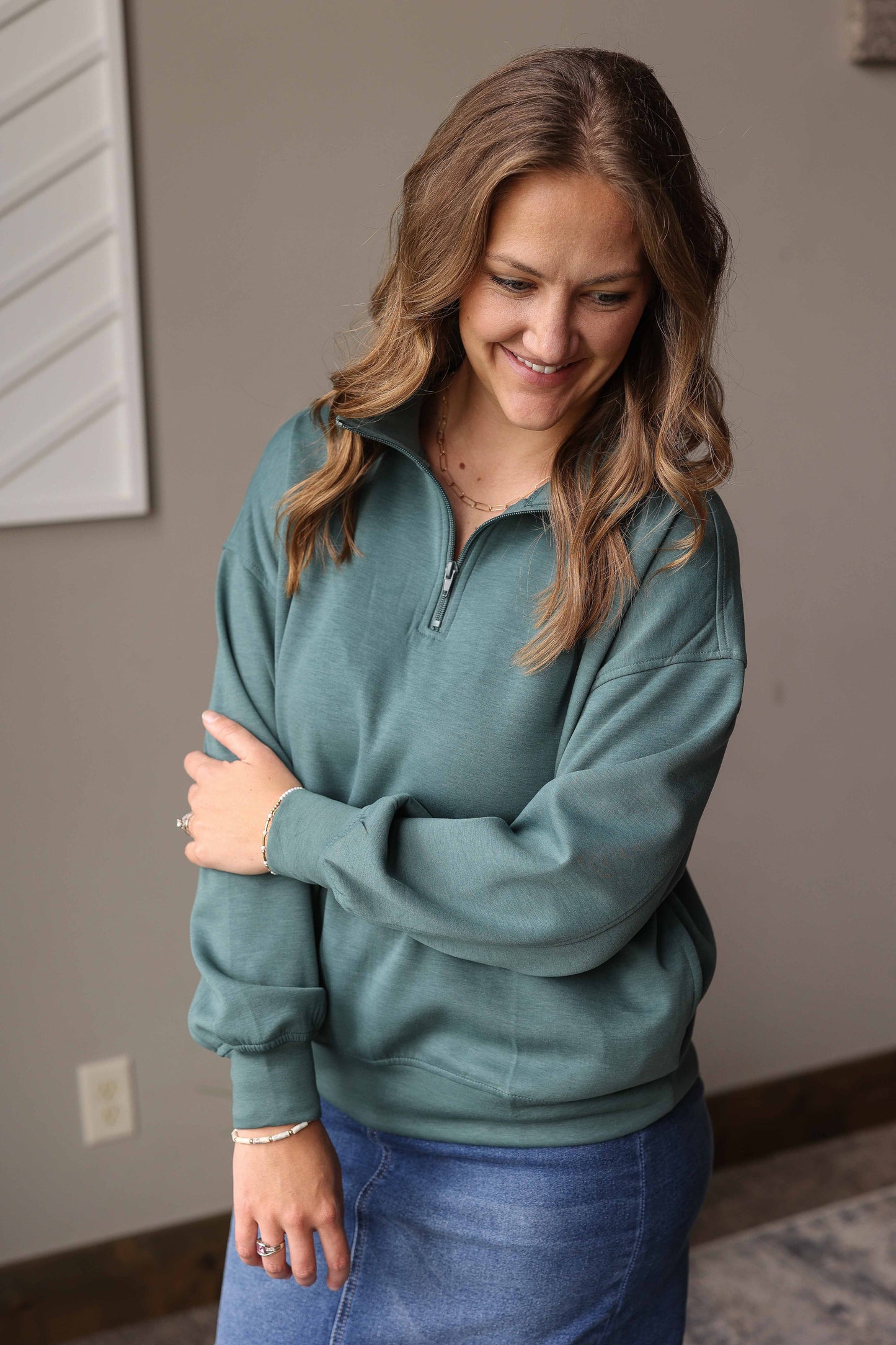 Jade Scuba Quarter Zip Pullover Sweatshirt