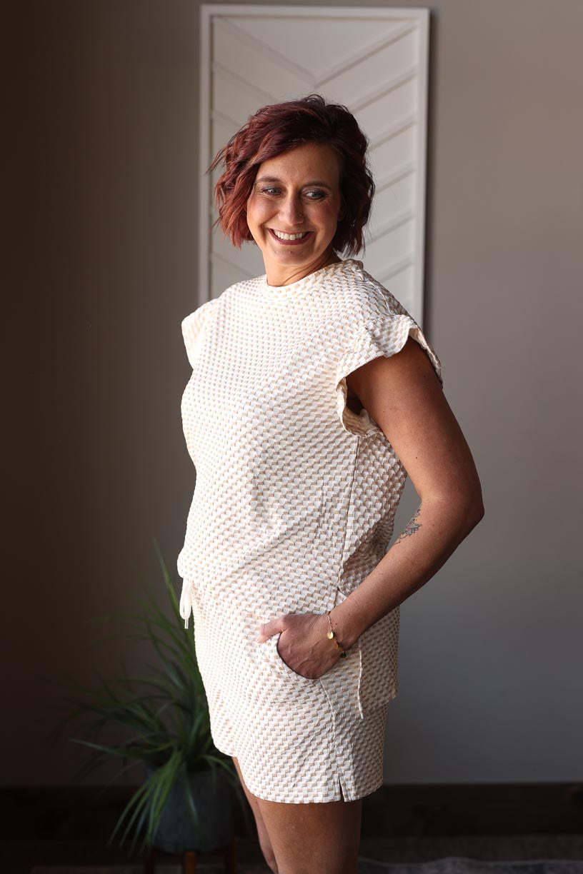 Khaki Textured Ruffle Sleeve Short Set