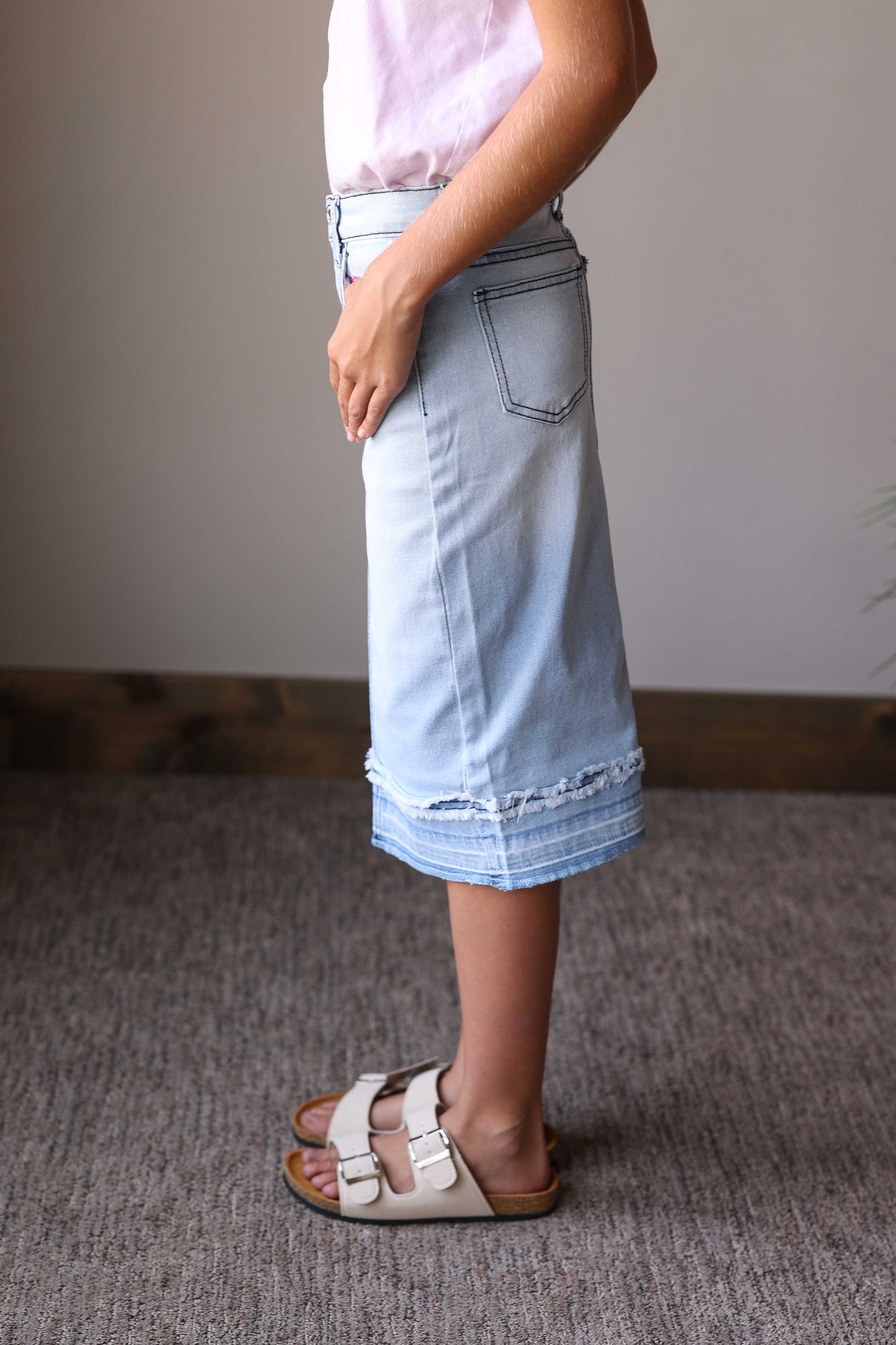 GIRLS Light Wash Stretch Denim Skirt with Adjustable Waist