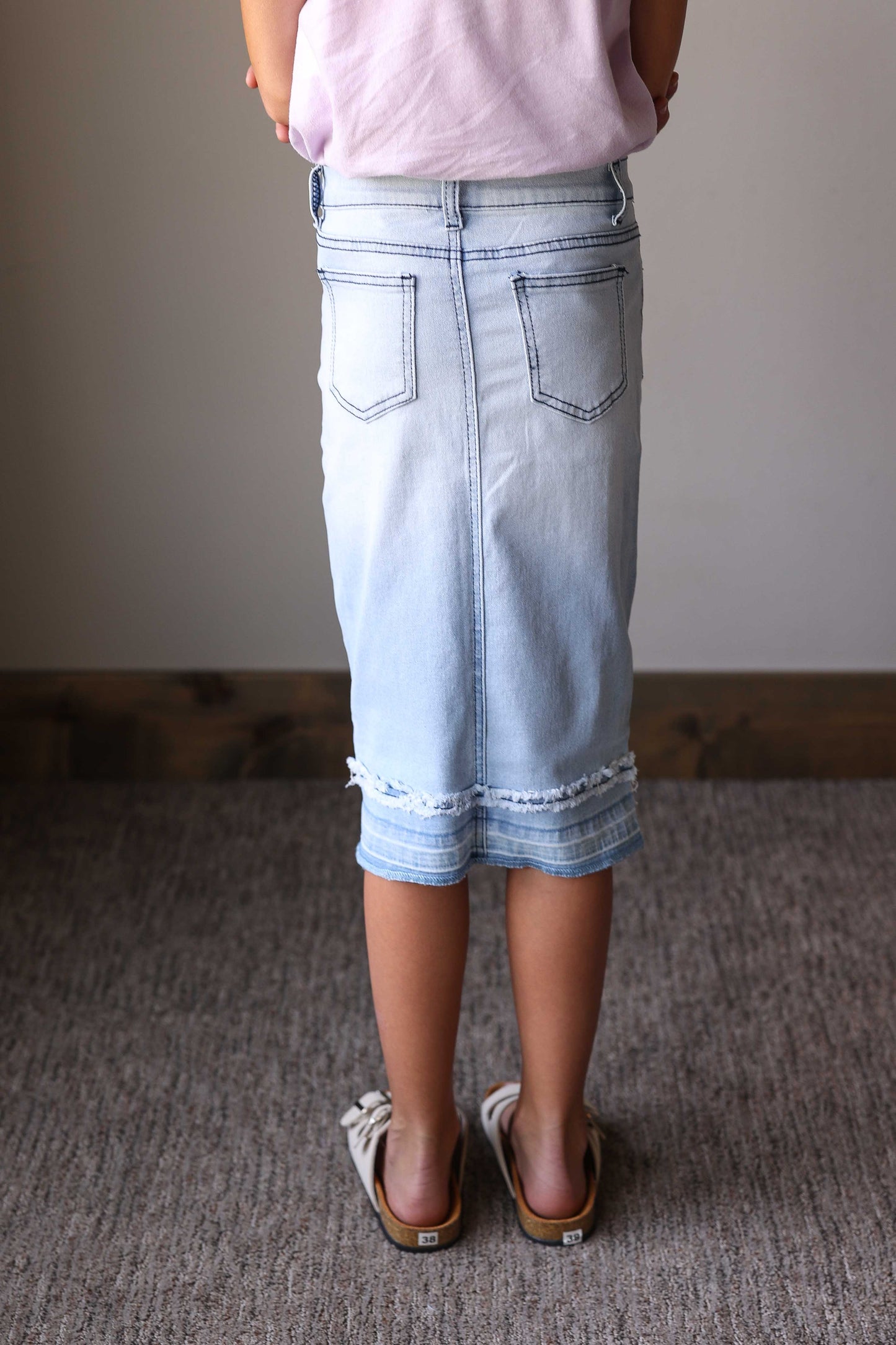 GIRLS Light Wash Stretch Denim Skirt with Adjustable Waist