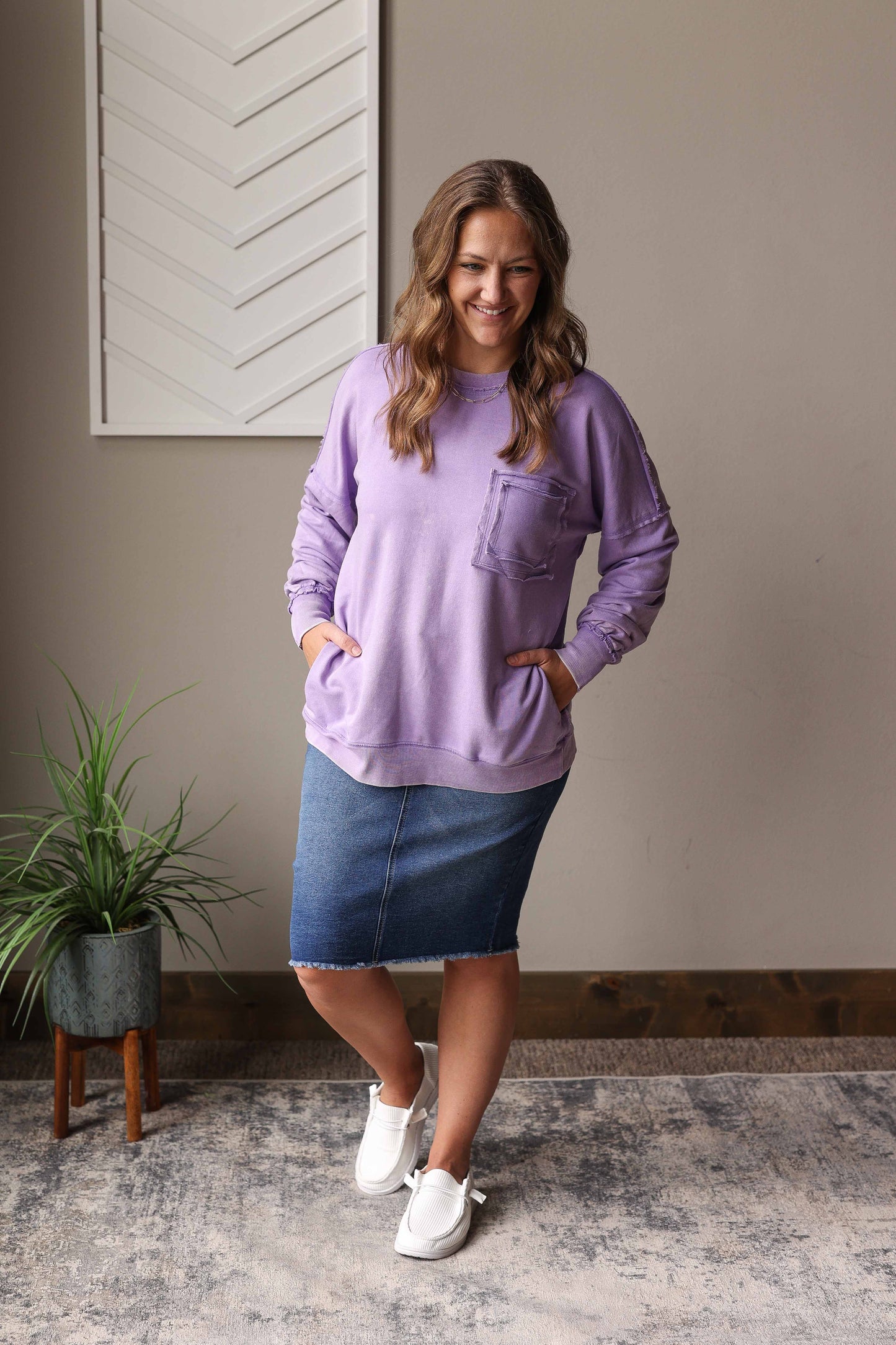 Lavendar Acid Wash Crewneck Sweatshirt: S-XL PLUS