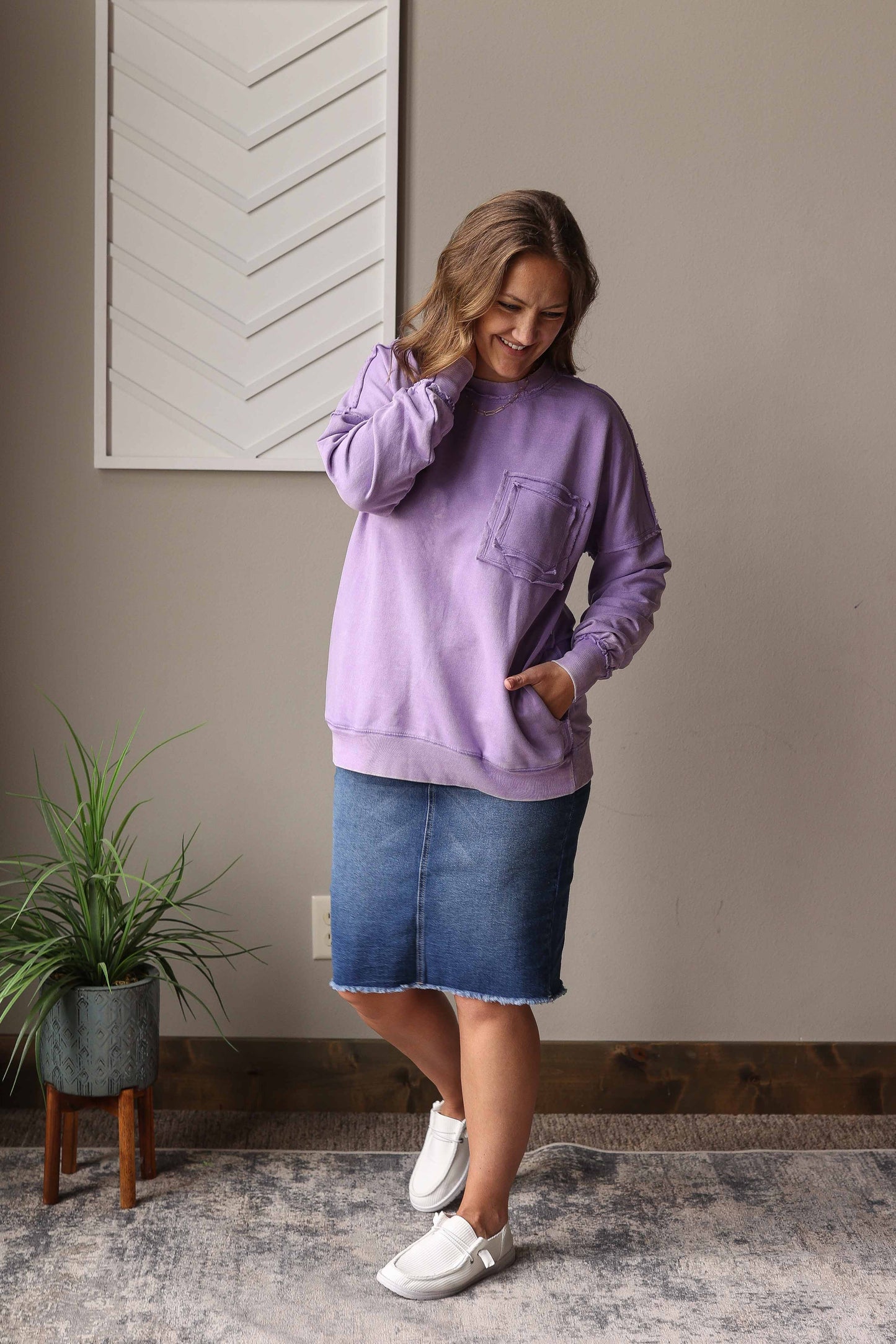 Lavendar Acid Wash Crewneck Sweatshirt: S-XL PLUS