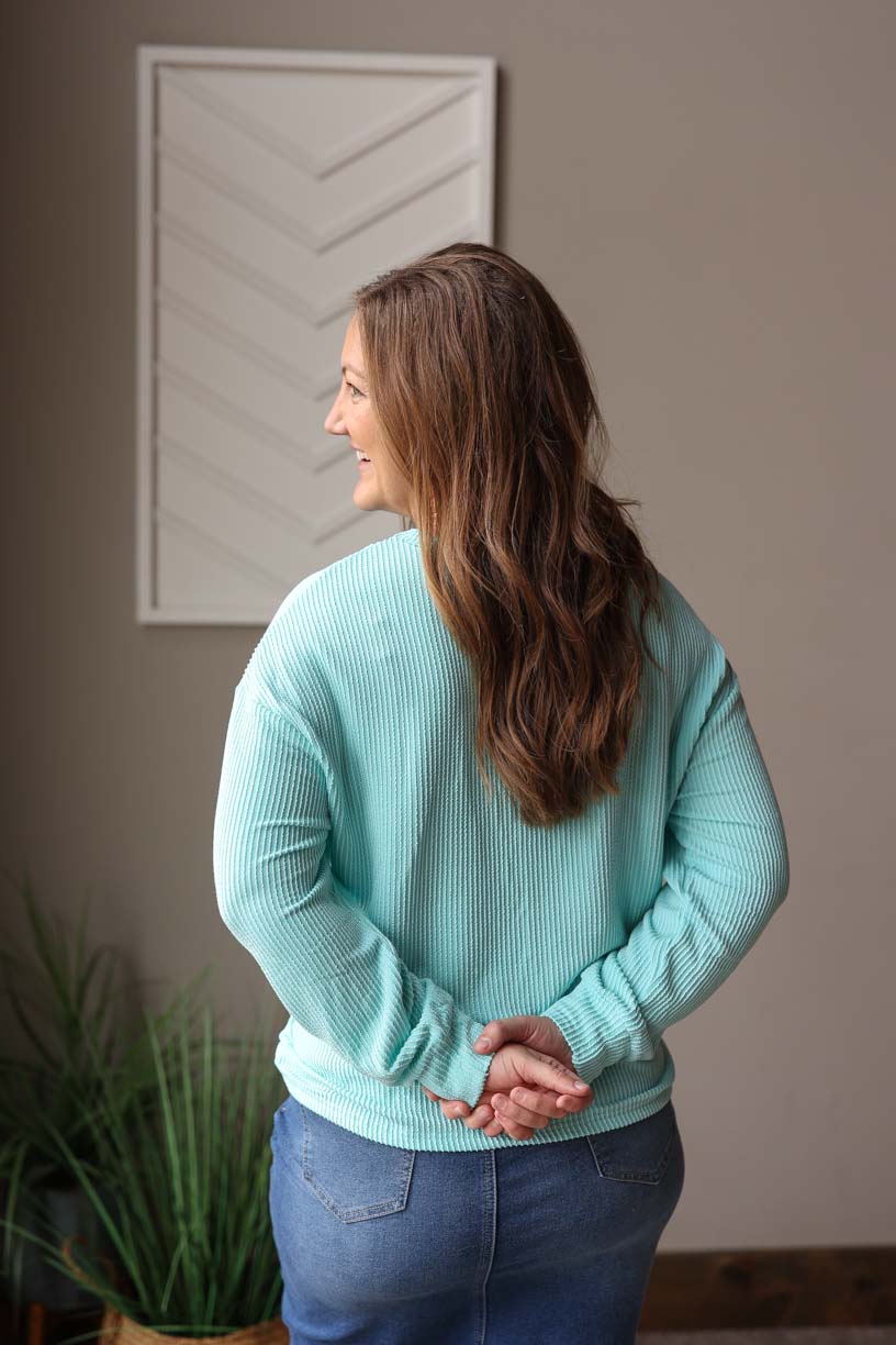 Ocean Blue Corded Top, Lg