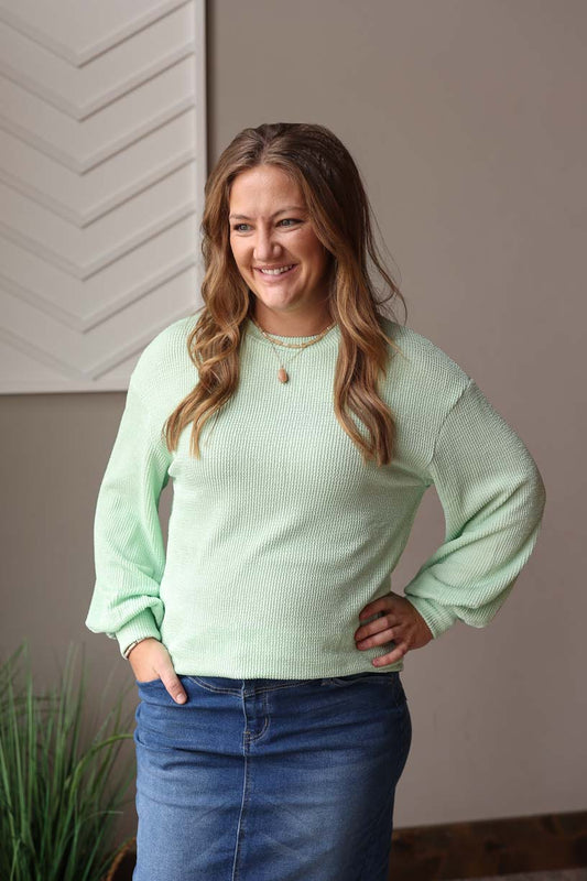 Lime Corded Ribbed Top, Md