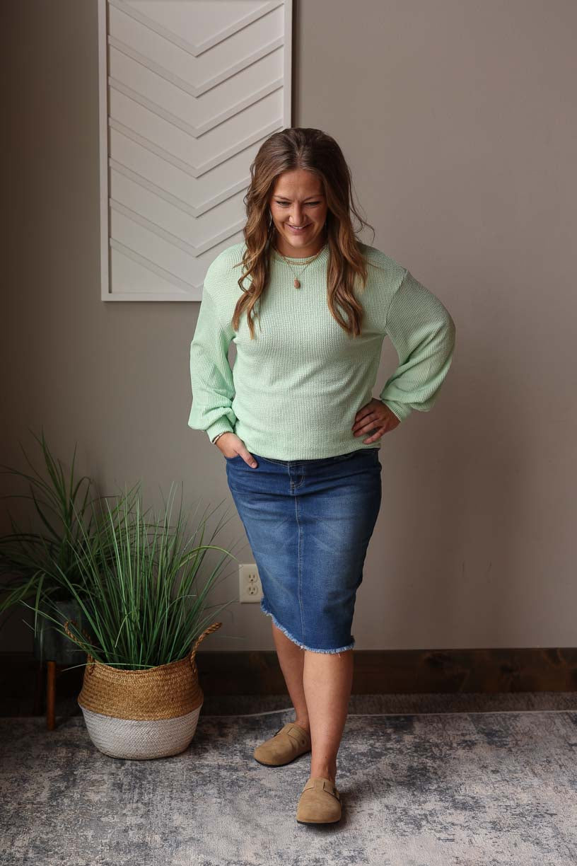 Lime Corded Ribbed Top, Md