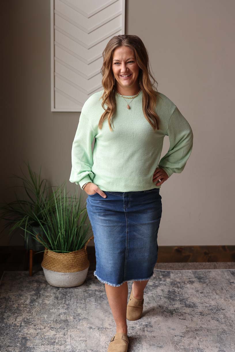 Lime Corded Ribbed Top, Md