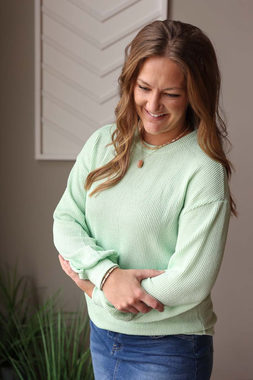 Lime Corded Ribbed Top, Md