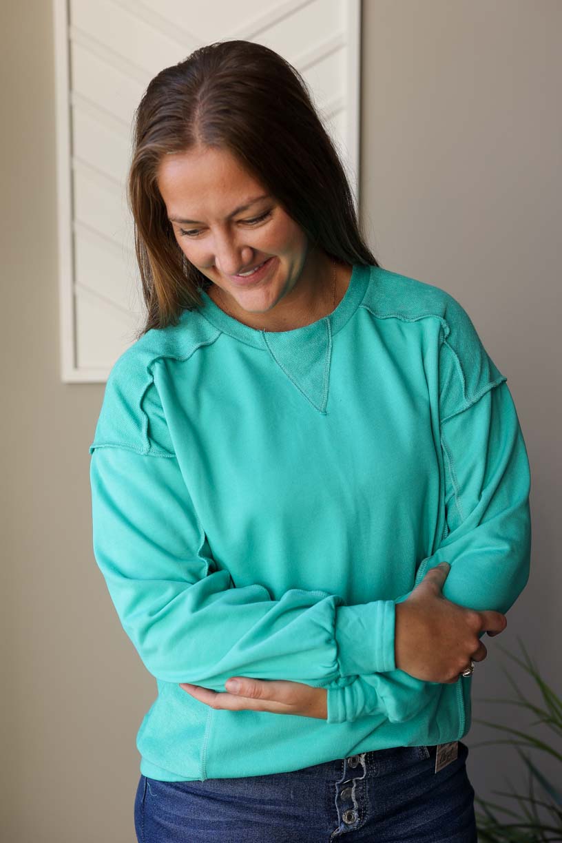 Mint Green Splice Sweatshirt, Sm or Md