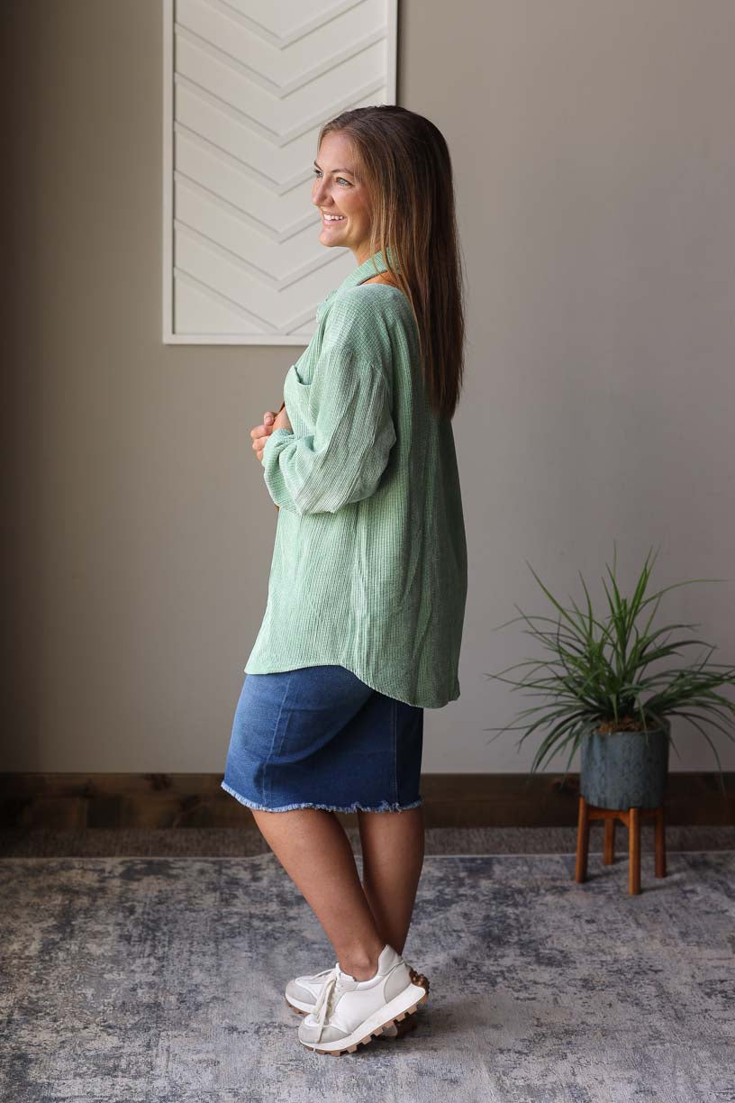 Mist Green Corduroy Shacket, S-2XL PLUS