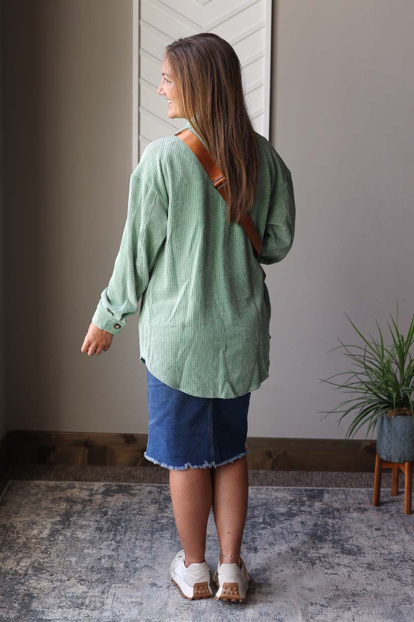 Mist Green Corduroy Shacket, S-2XL PLUS