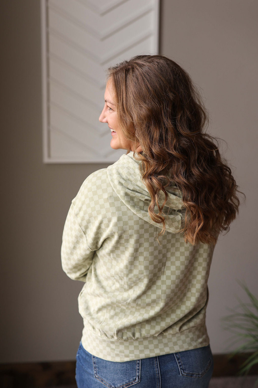 Mint Checkered Kangaroo Pocket Hoodie, Sm