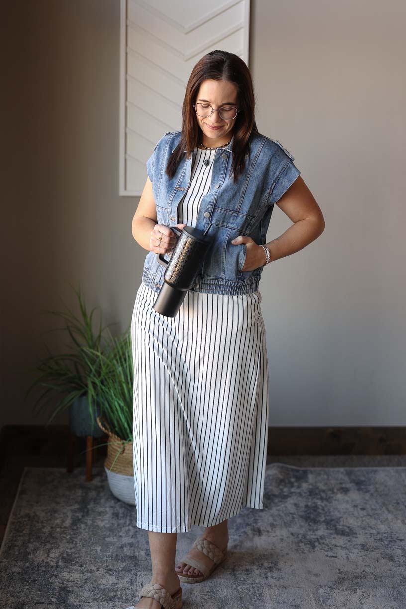 Denim Wash Button Up Vest Jacket, Small