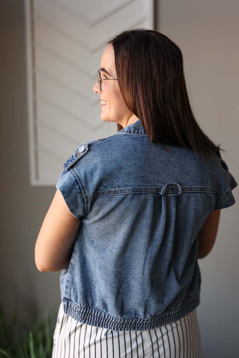 Denim Wash Button Up Vest Jacket, Small
