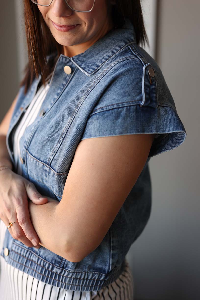 Denim Wash Button Up Vest Jacket, Small