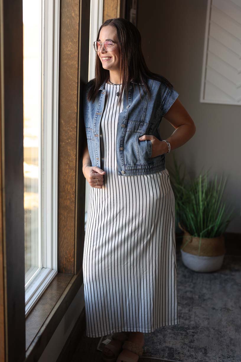 Denim Wash Button Up Vest Jacket, Small