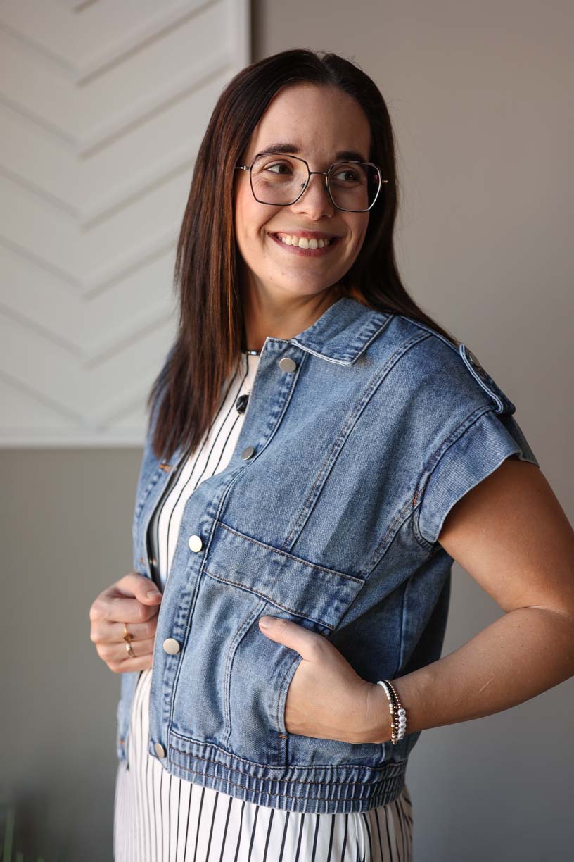 Denim Wash Button Up Vest Jacket, Small