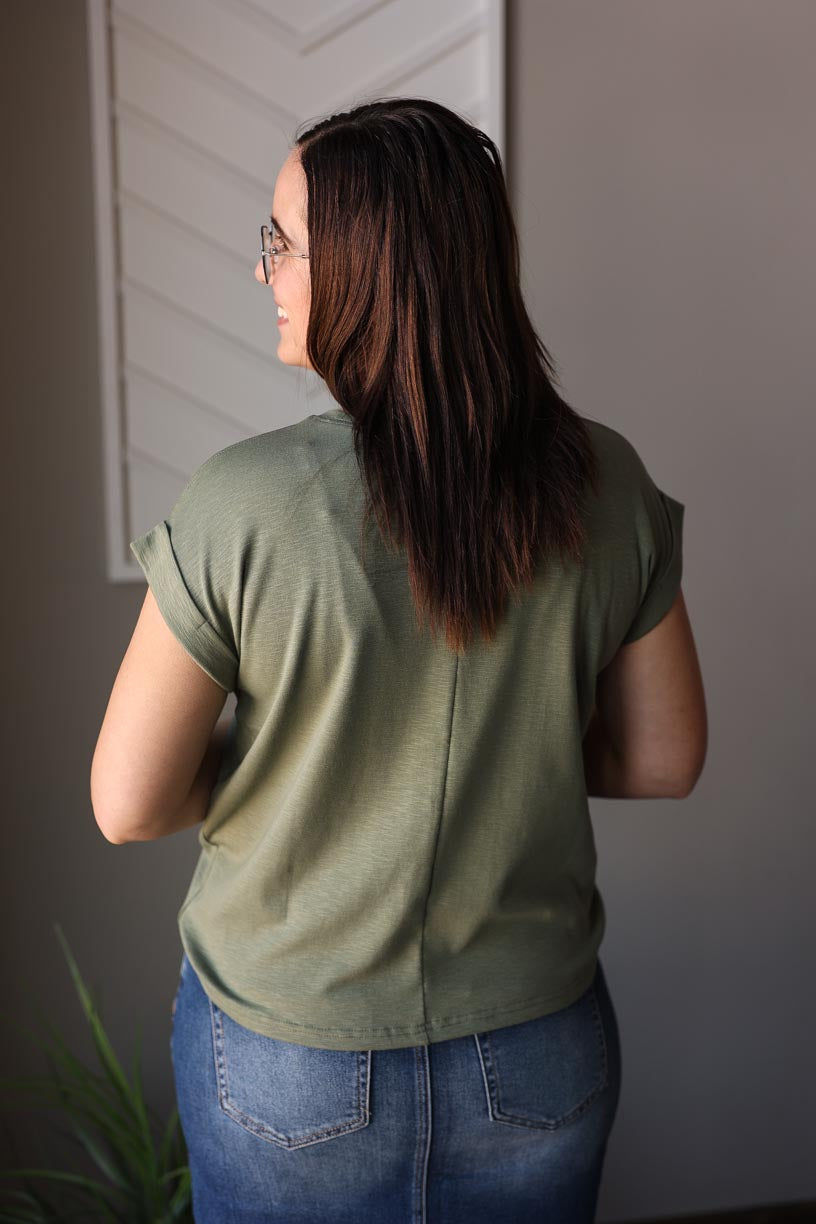 Lt. Olive Cotton Rolled Sleeve Tee