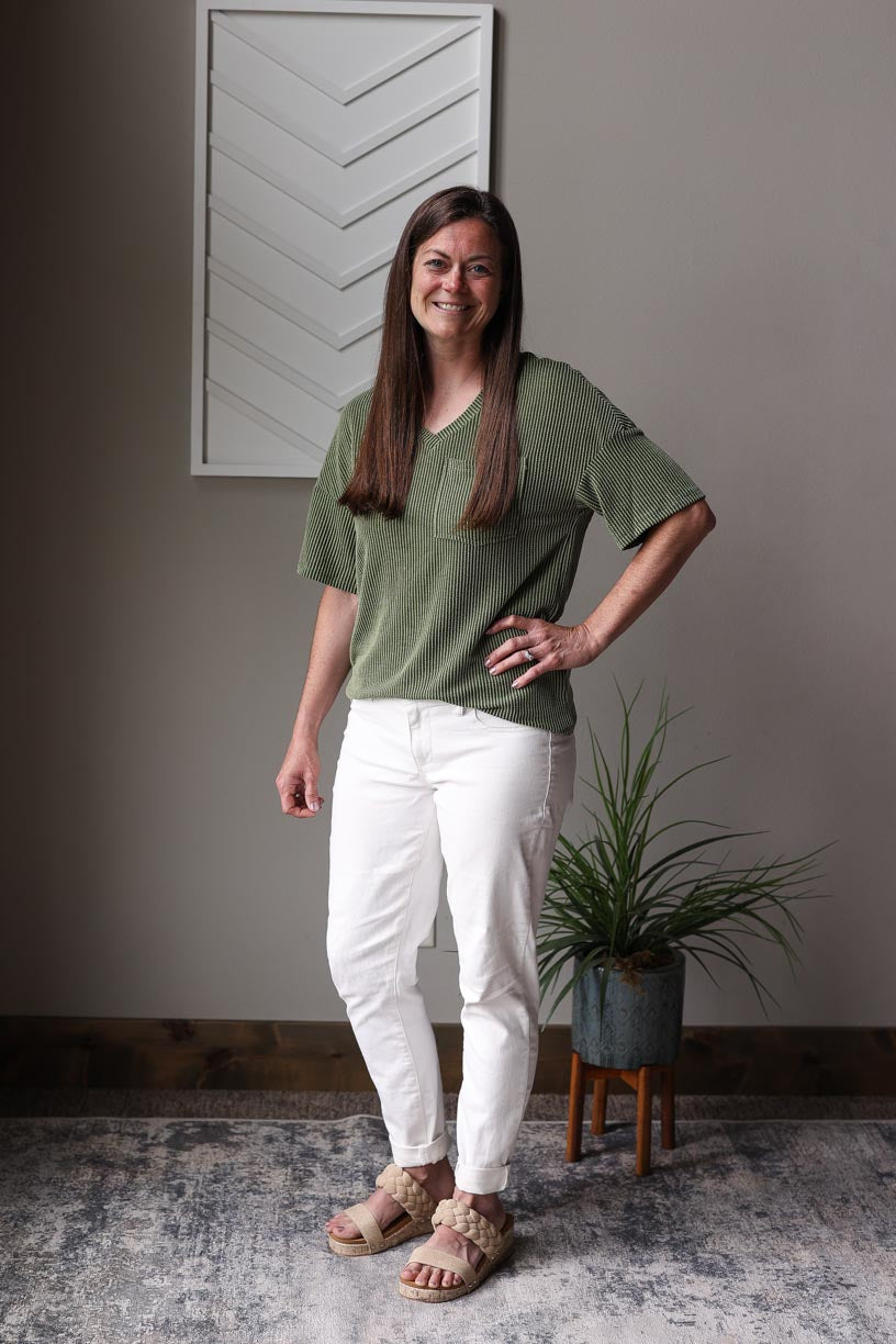 Jungle Green Corded V-Neck Top; L/XL