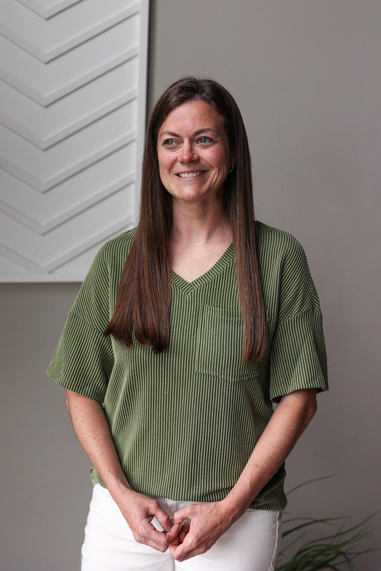 Jungle Green Corded V-Neck Top; L/XL