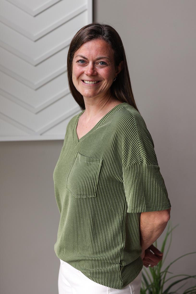 Jungle Green Corded V-Neck Top; L/XL