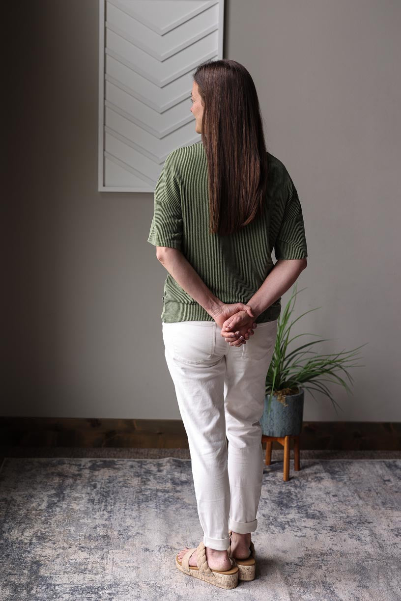 Jungle Green Corded V-Neck Top; L/XL