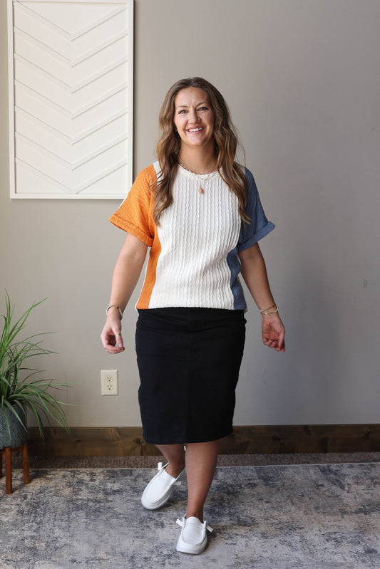 Blue Textured Colorblock Top; XL