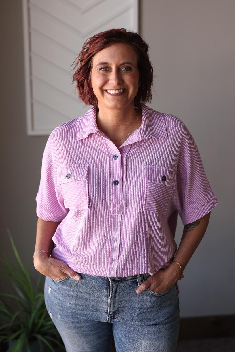 Lavendar Corded Flap Pocket Top