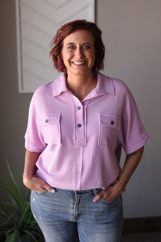 Lavendar Corded Flap Pocket Top