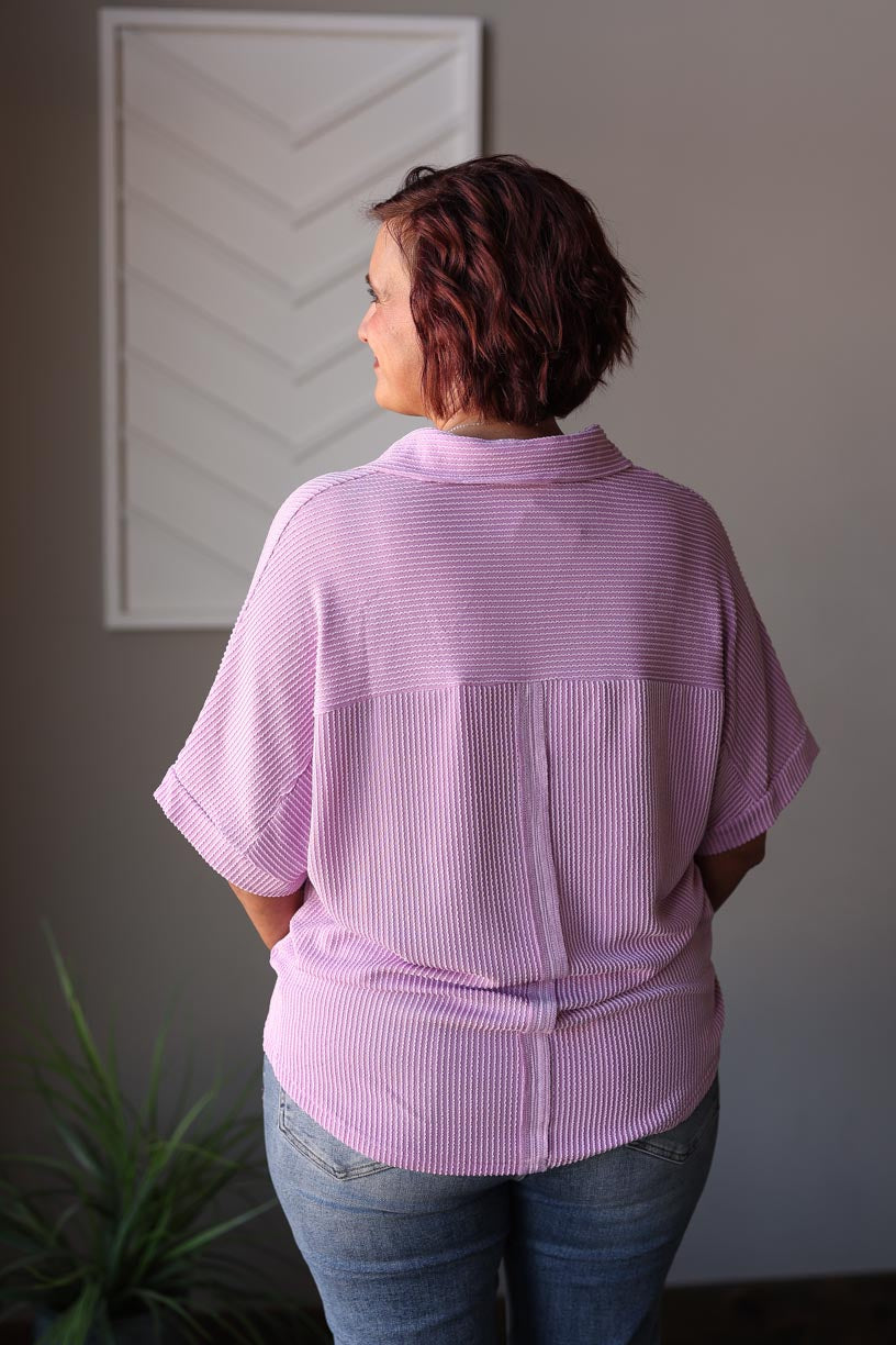 Lavendar Corded Flap Pocket Top