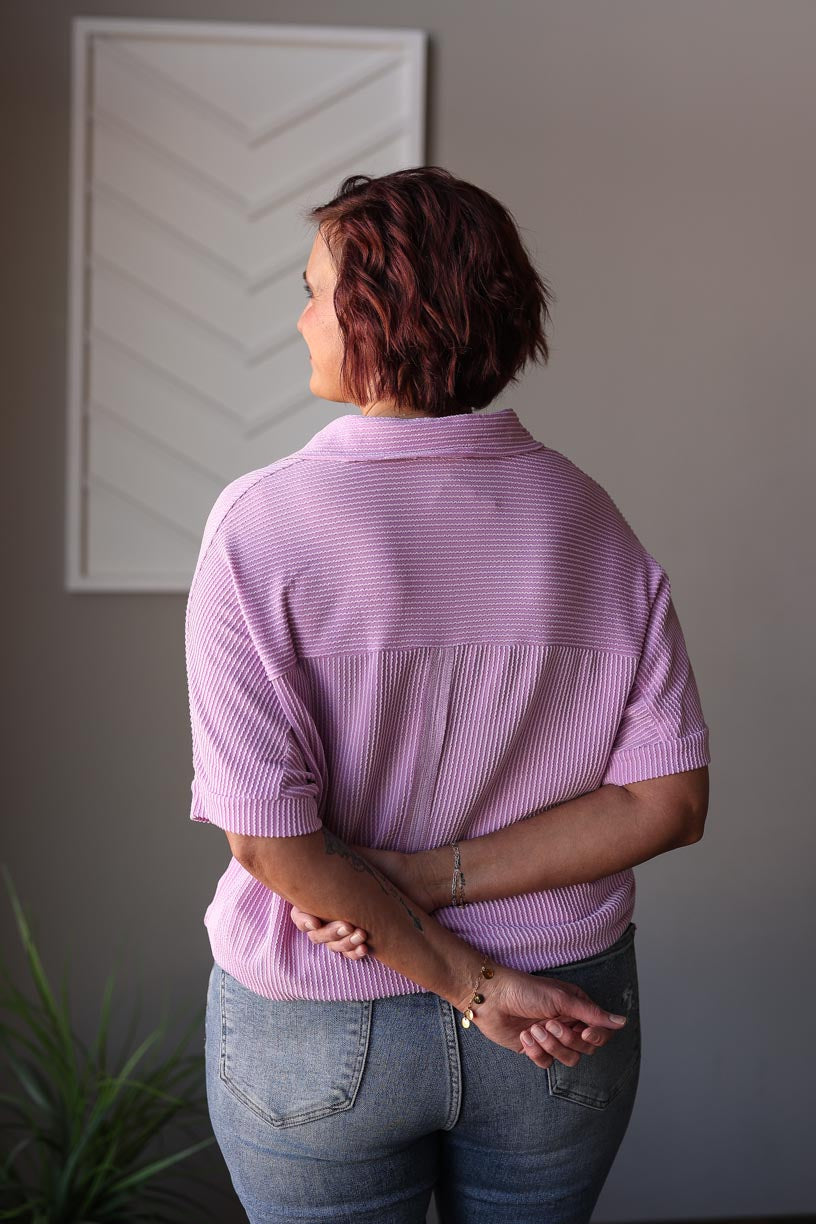 Lavendar Corded Flap Pocket Top