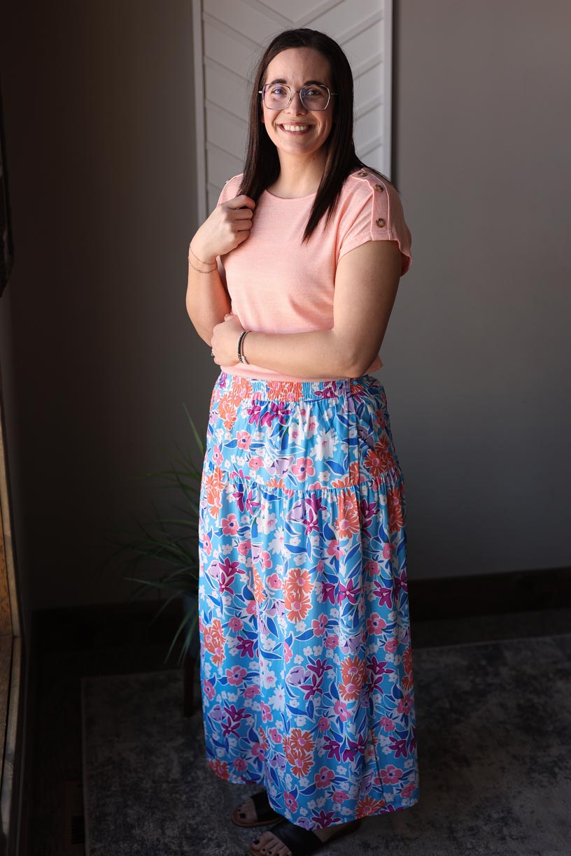 Blue Coral Floral Split Wrap Maxi Skirt