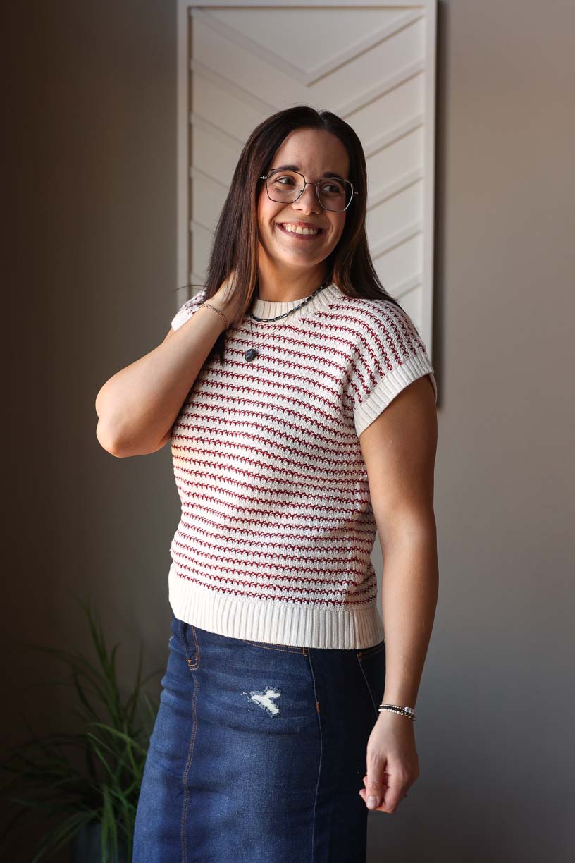 Brick Red Stripe Ribbed Sweater
