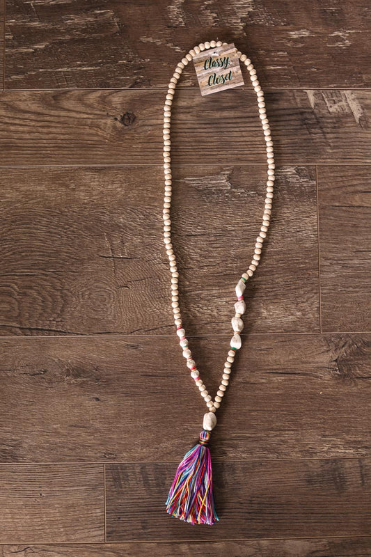 Boho Style Multi Color Tassle Necklace Work Outfit Women Style Classy Closet Online Modest Boutique Near Me