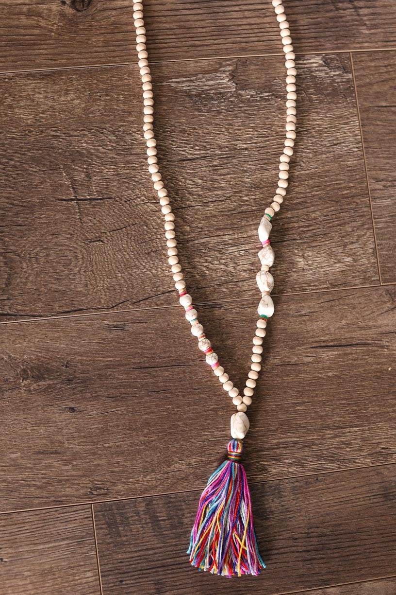 Boho Style Multi Color Tassle Necklace Work Outfit Women Style Classy Closet Online Modest Boutique Near Me