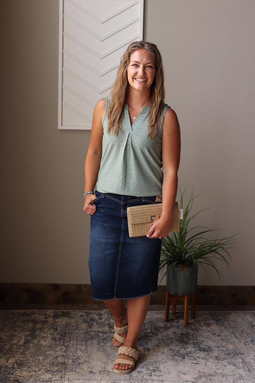 Mist Green V-Neck Tank Top, Small