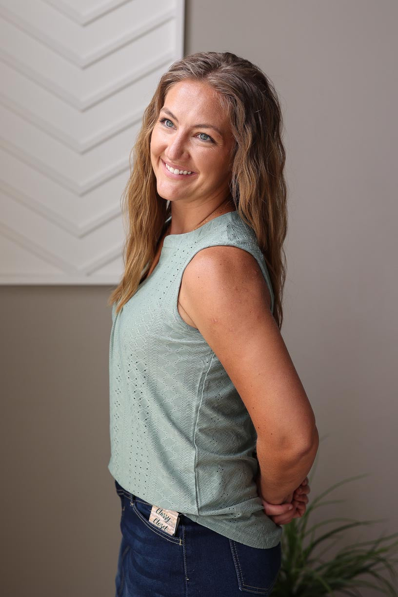 Mist Green V-Neck Tank Top, Small