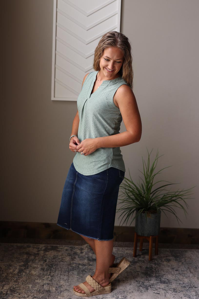 Mist Green V-Neck Tank Top, Small