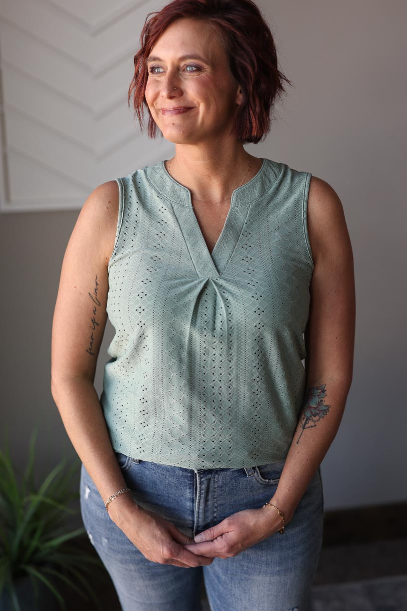 Mist Green V-Neck Tank Top, Small
