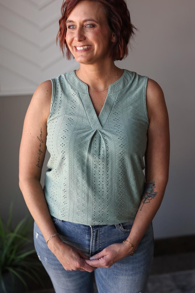 Mist Green V-Neck Tank Top, Small