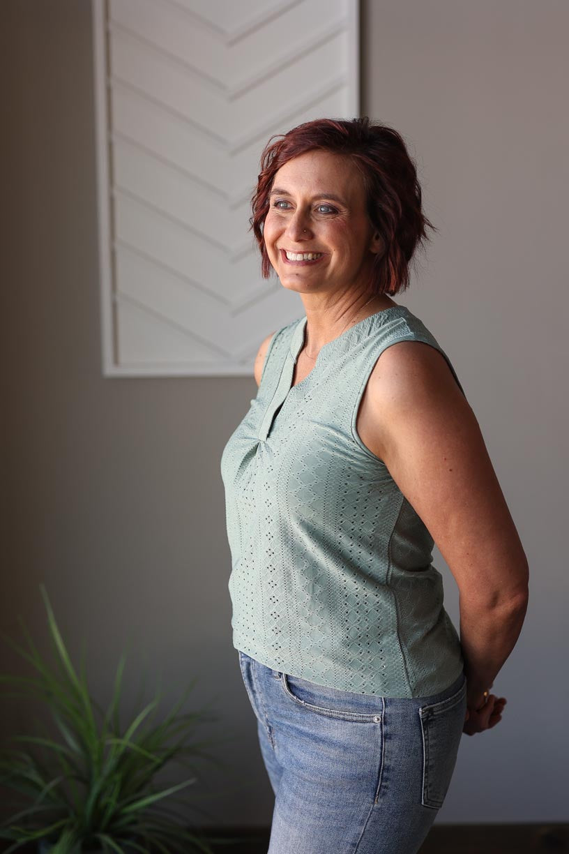 Mist Green V-Neck Tank Top, Small