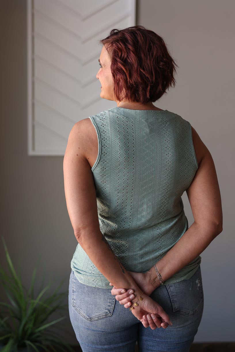 Mist Green V-Neck Tank Top, Small