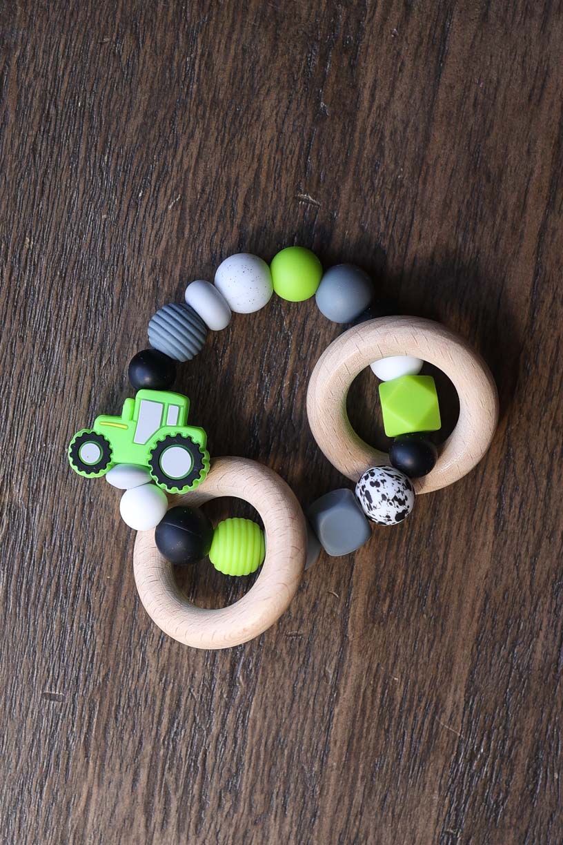 Tractor Silicone Bead Wristlet Baby Teether Rattle 
Gifts for baby