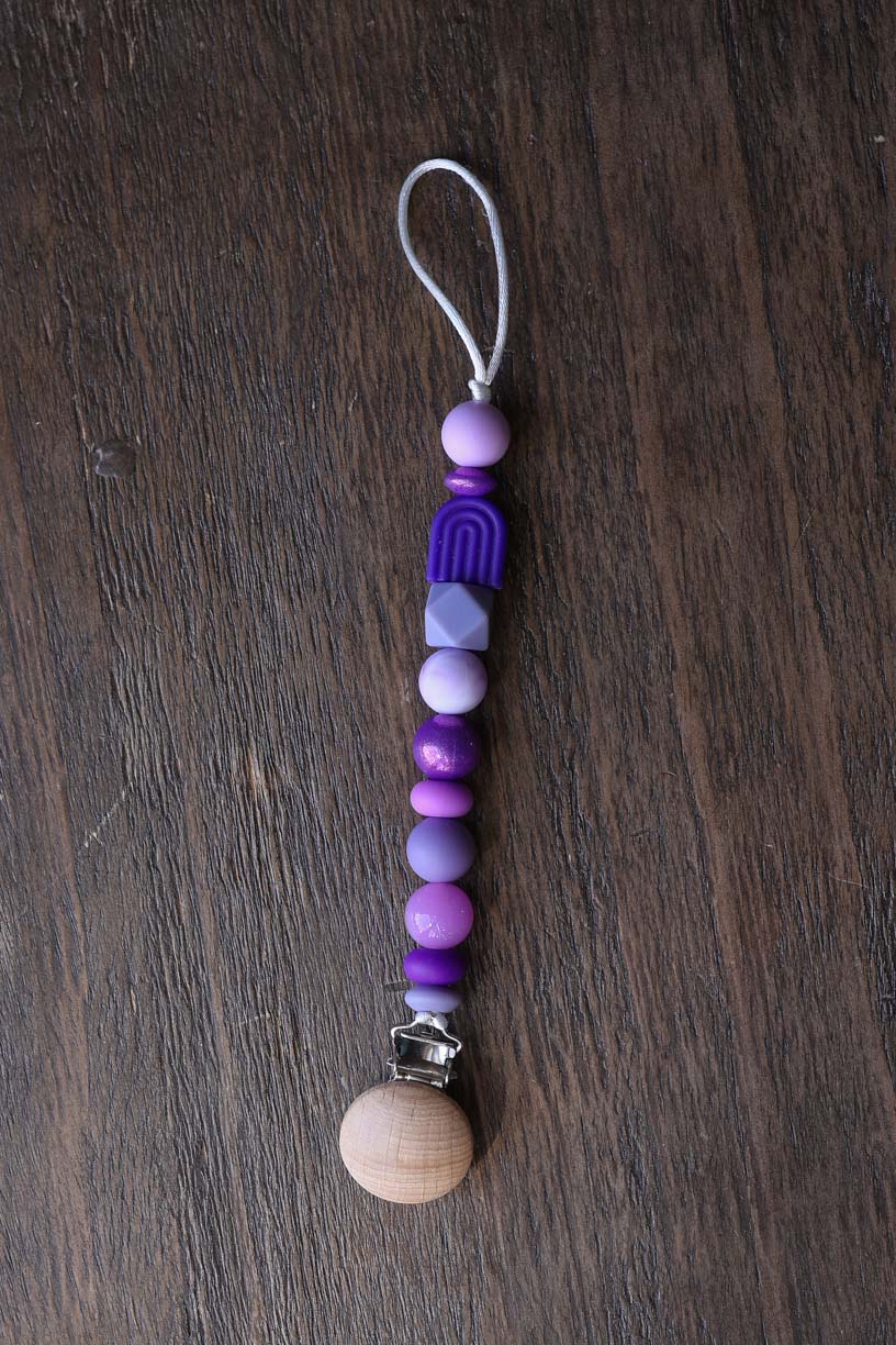 Purple Rainbow Silicone Bead Paci Clip