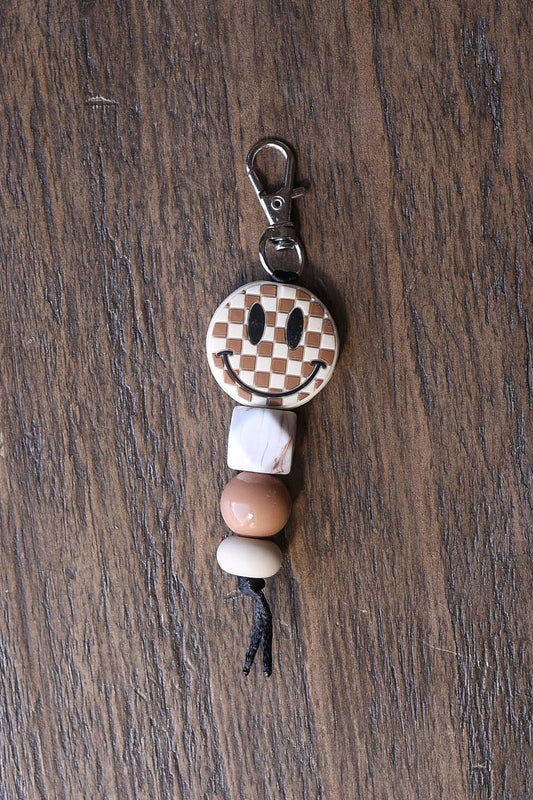 Checkered Smiley Silicone Bead Keychain