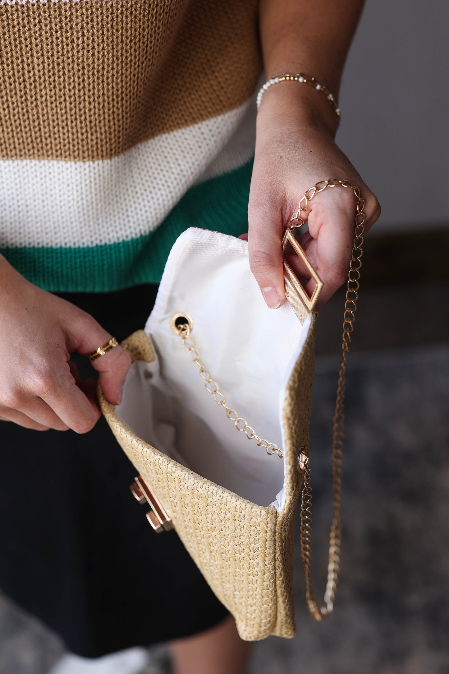 Camel Woven Chain Strap Purse