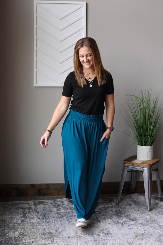 Teal Smocked Waist Maxi Skirt, M, XL