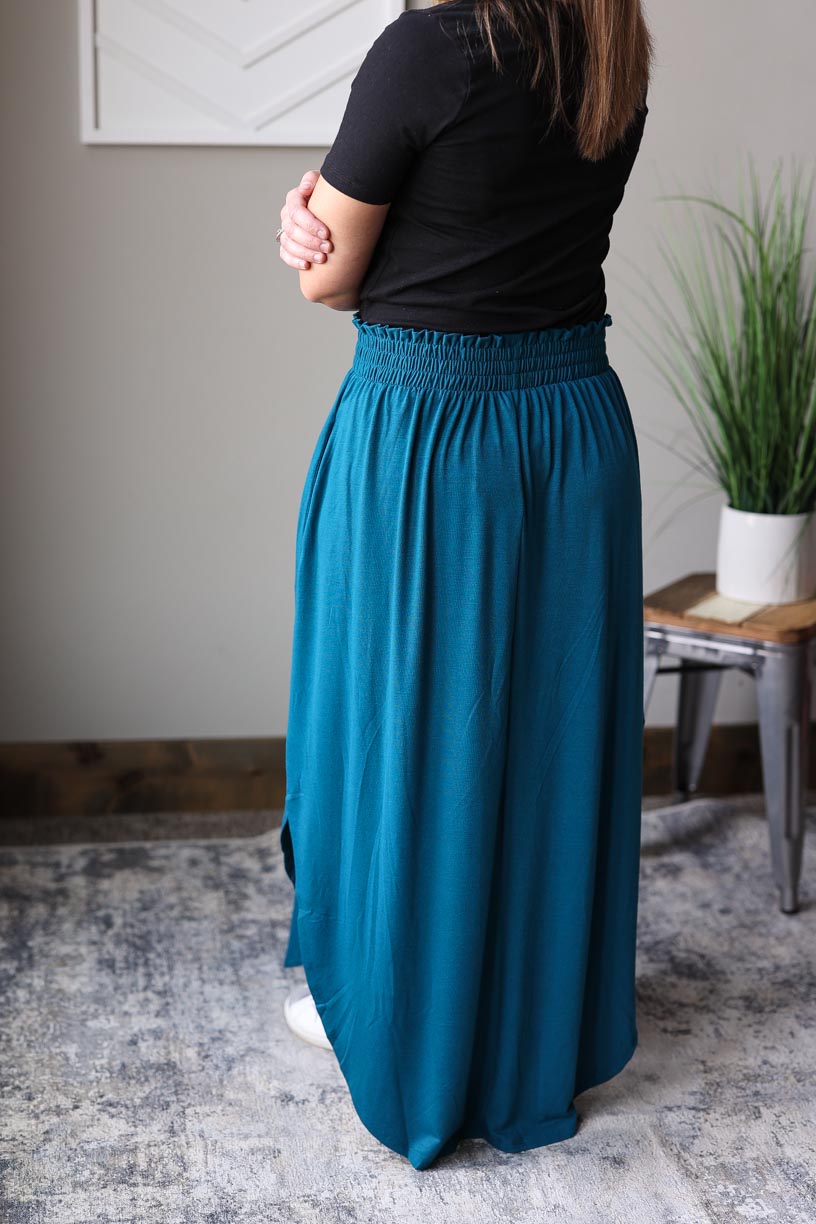 Teal Smocked Waist Maxi Skirt, M, XL