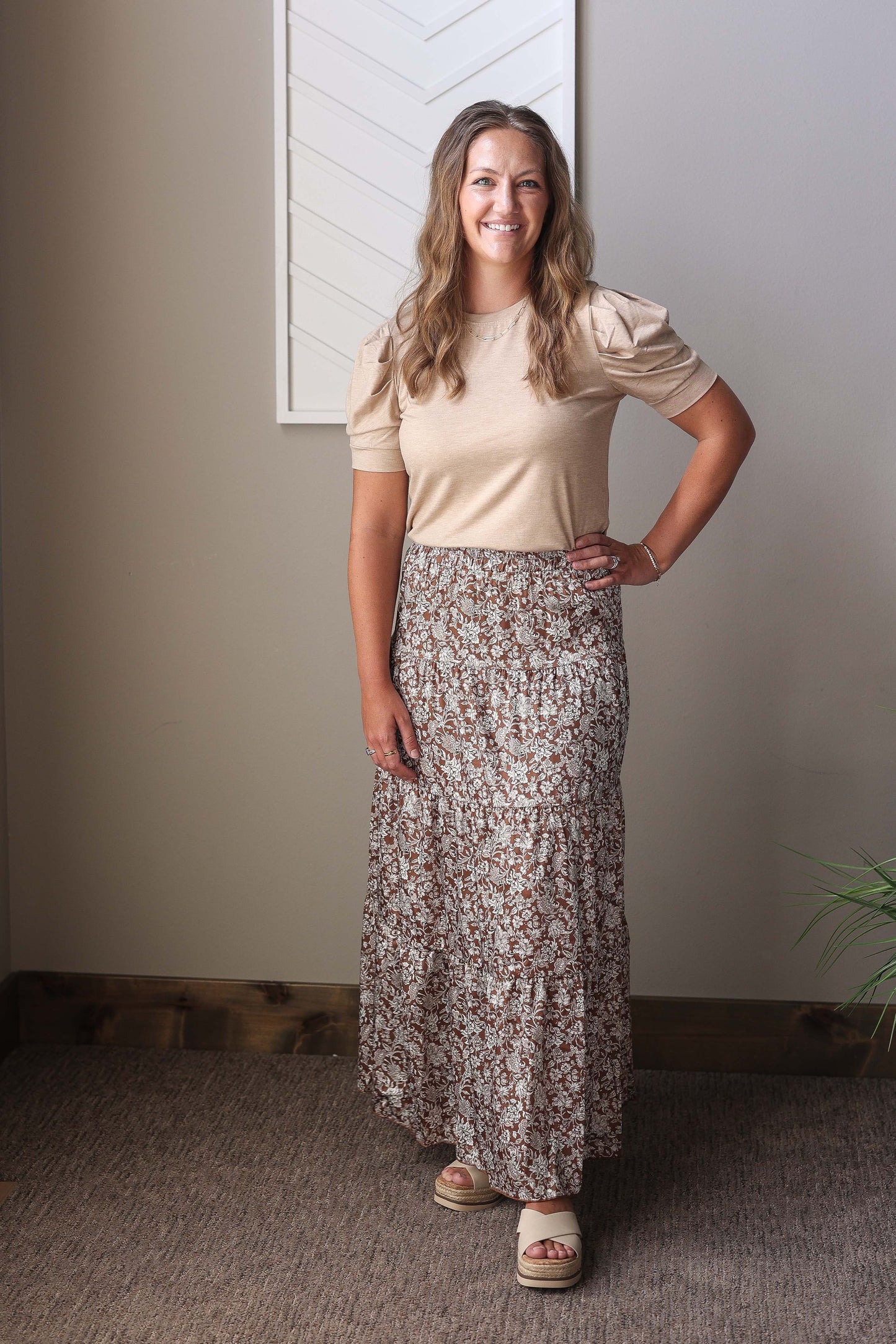 Parchment Ruched Puff Sleeve Top