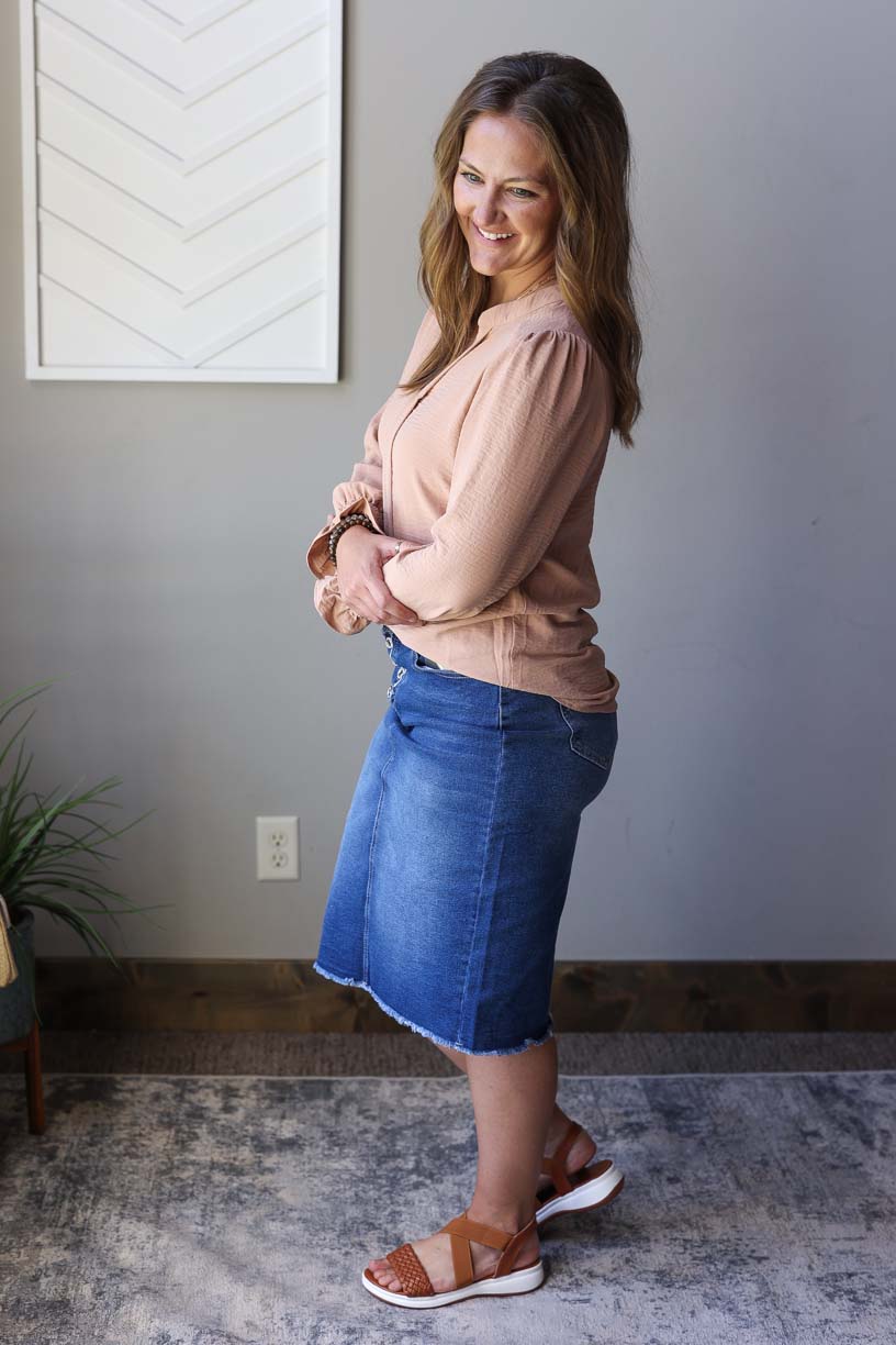 Caramel Shirred Cuff Long Sleeve Blouse